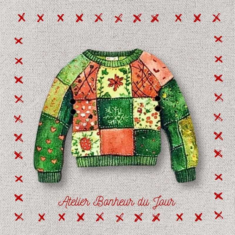 decorative wooden button "Short Christmas sweater" Atelier Bonheur du jour