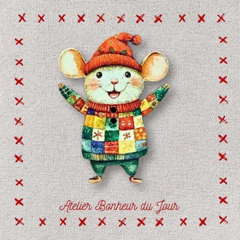 bouton décoratif en bois "Petite souris contente" Atelier Bonheur du jour