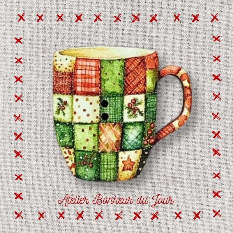 bouton décoratif en bois "La tasse du Père Noël" Atelier Bonheur du jour