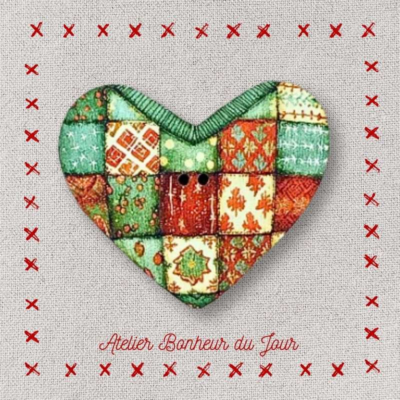 bouton décoratif en bois "Coeur de Noël - large" Atelier Bonheur du jour