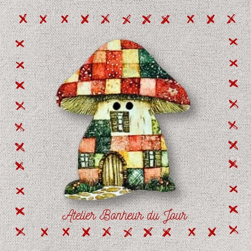 decorative wooden button "Mushroom house - stones" Atelier Bonheur du jour