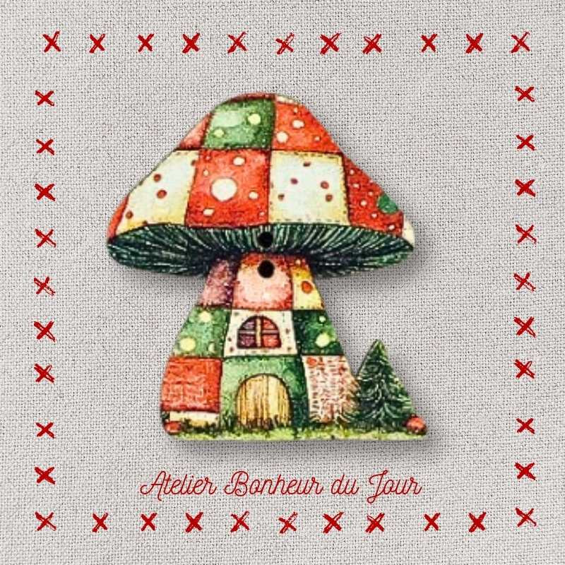 bouton décoratif en bois "Maison champignon - sapin" Atelier Bonheur du jour
