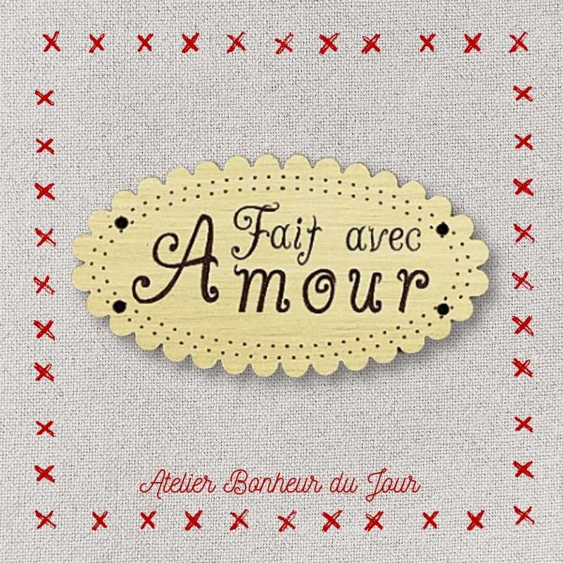 Décorative wooden buttons small plaque "Made with love" Atelier bonheur du jour