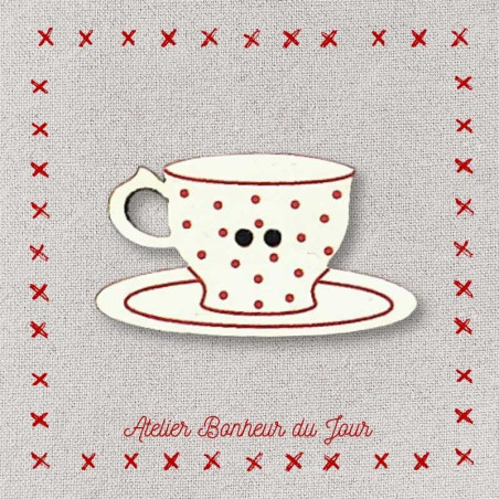 Decorative wooden buttons "Dotted tea cup" Atelier Bonheur du jour