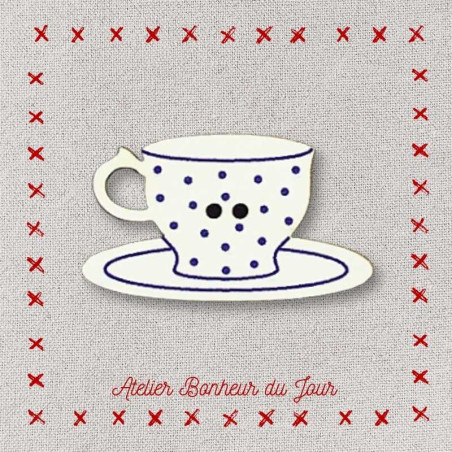 Decorative wooden buttons "Dotted tea cup" Atelier Bonheur du jour