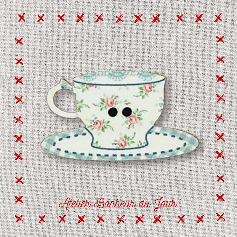 Decorative wooden buttons "Justine tea cup" Atelier Bonheur du jour