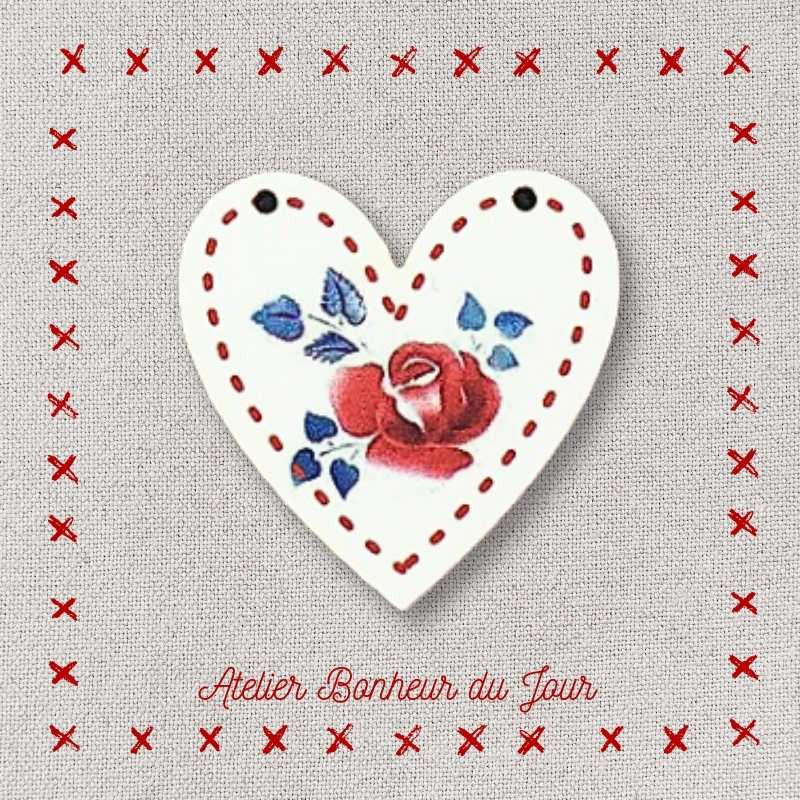 Bouton décoratif en bois "coeur Digoin " Atelier bonheur du jour