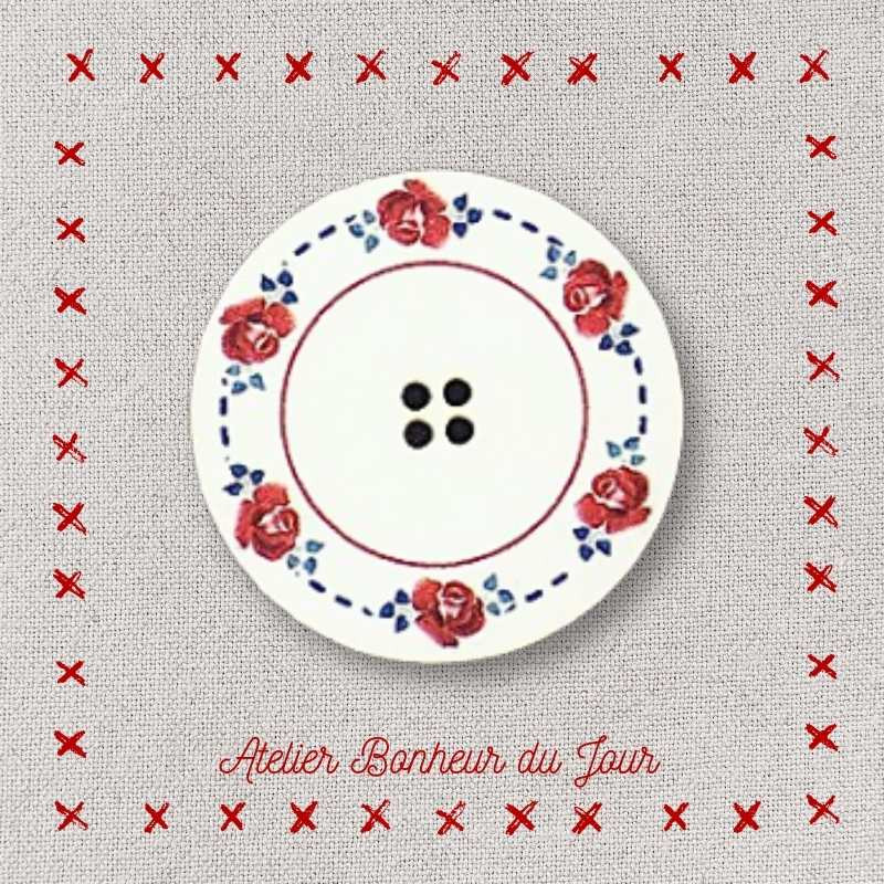 Bouton décoratif en bois "assiette Digoin" Atelier bonheur du jour