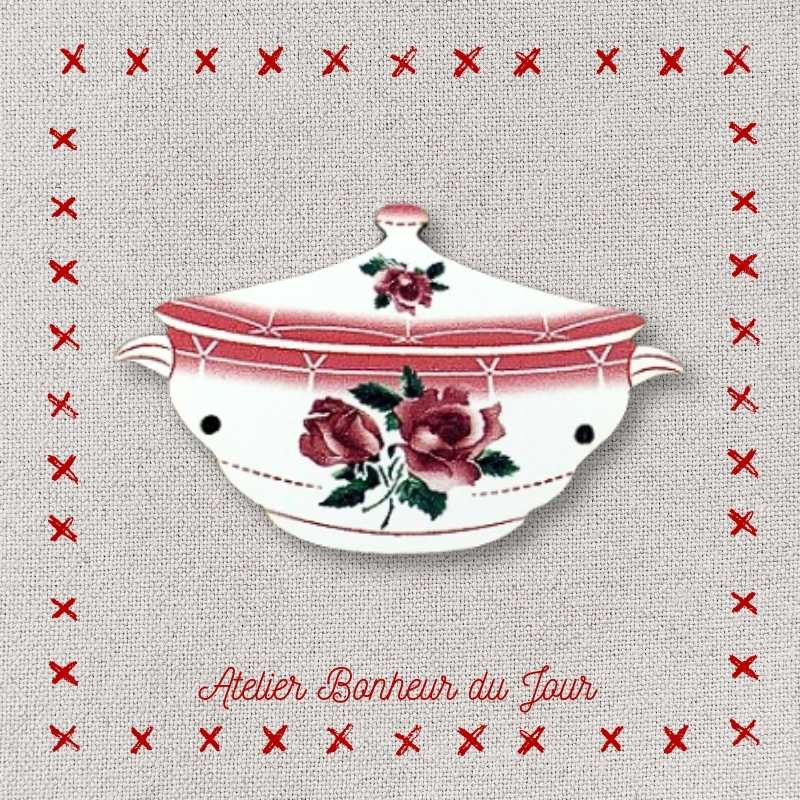 Decorative wooden buttons "Cibon Digoin tureen" Atelier Bonheur du jour
