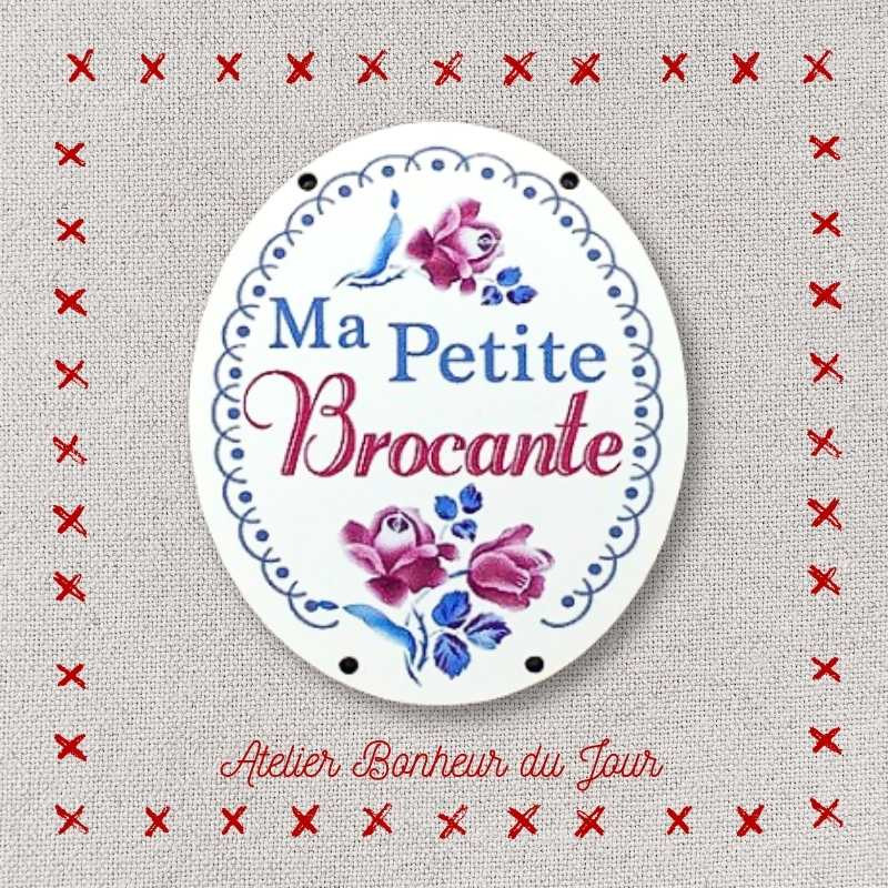 Decorative wooden buttons small plaque "My little flea market" Atelier Bonheur du jour