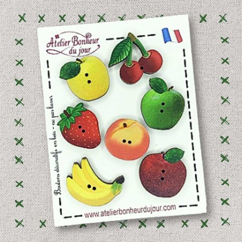 Mini pochette boutons décoratifs en bois "les fruits" Atelier bonheur du jour