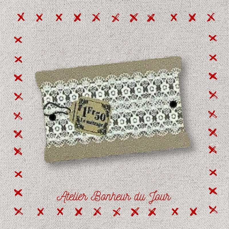 Bouton décoratif en bois "carte à dentelle" Atelier bonheur du jour
