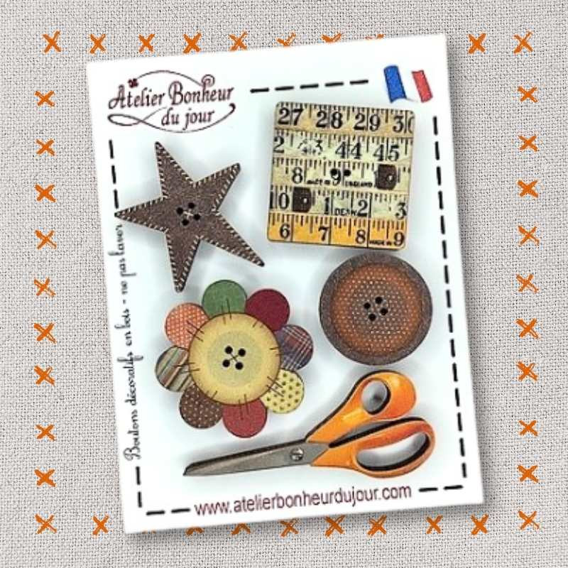 Boutons décoratifs en bois "Ciseaux patch" Atelier Bonheur du jour