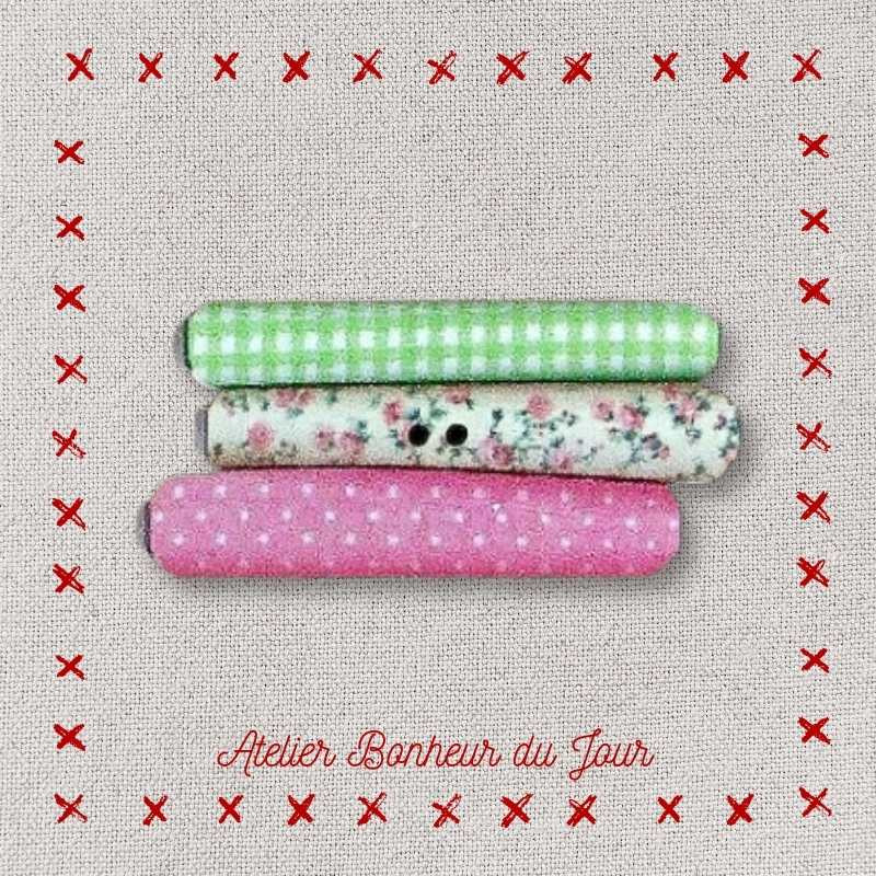 Decorative wooden button "Fabrics green and pink" Atelier bonheur du jour