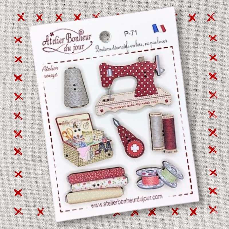 Pochette boutons décoratifs en bois "Atelier rouge" Atelier bonheur du jour