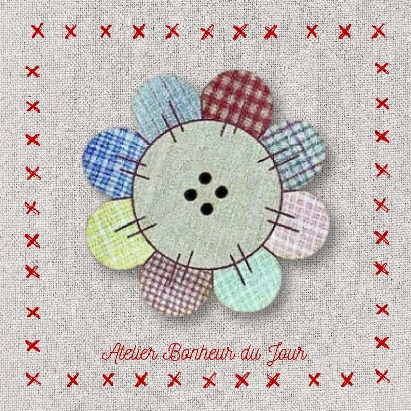 Bouton décoratif en bois "Patch fleur tissu japonnais" Atelier bonheur du jour
