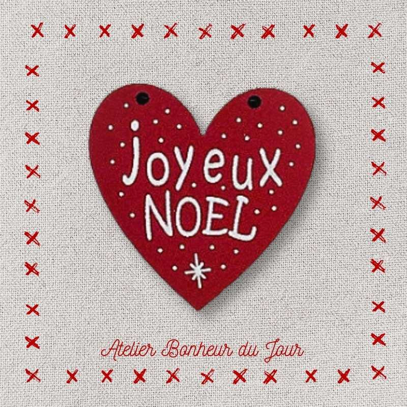 Bouton coeur décoratif en bois "coeur joyeux Noël à suspendre" Atelier bonheur du jour