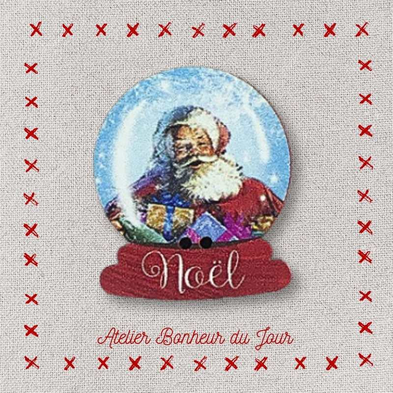 Decorative wooden button "Santa claus snow globe" Atelier bonheur du jour