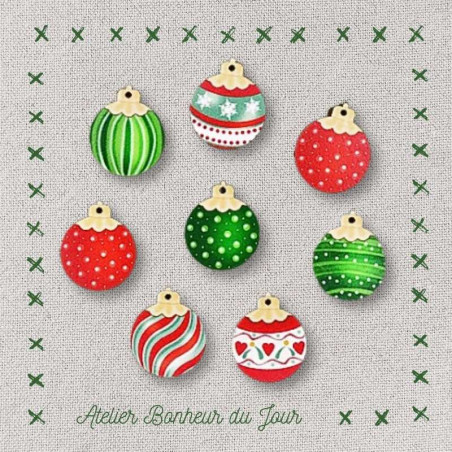 Mini pochette boutons décoratifs en bois "Boules de Noël" Atelier Bonheur du jour