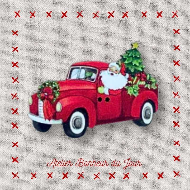 Bouton décoratif en bois "Pick-up du Père-Noël" Atelier Bonheur du jour