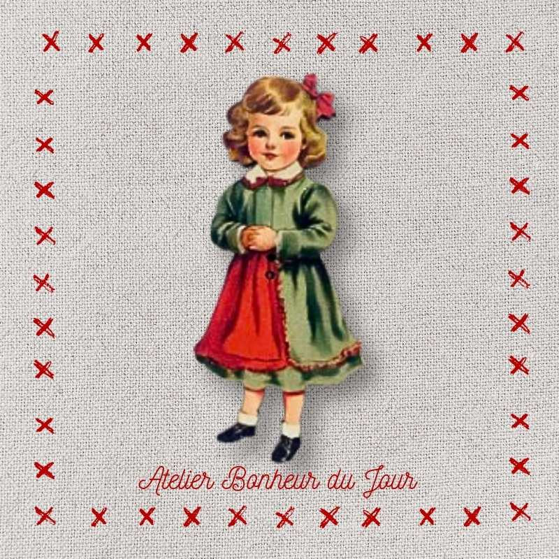 Decorative wooden button “Justine celebrates Christmas” Atelier Bonheur du jour