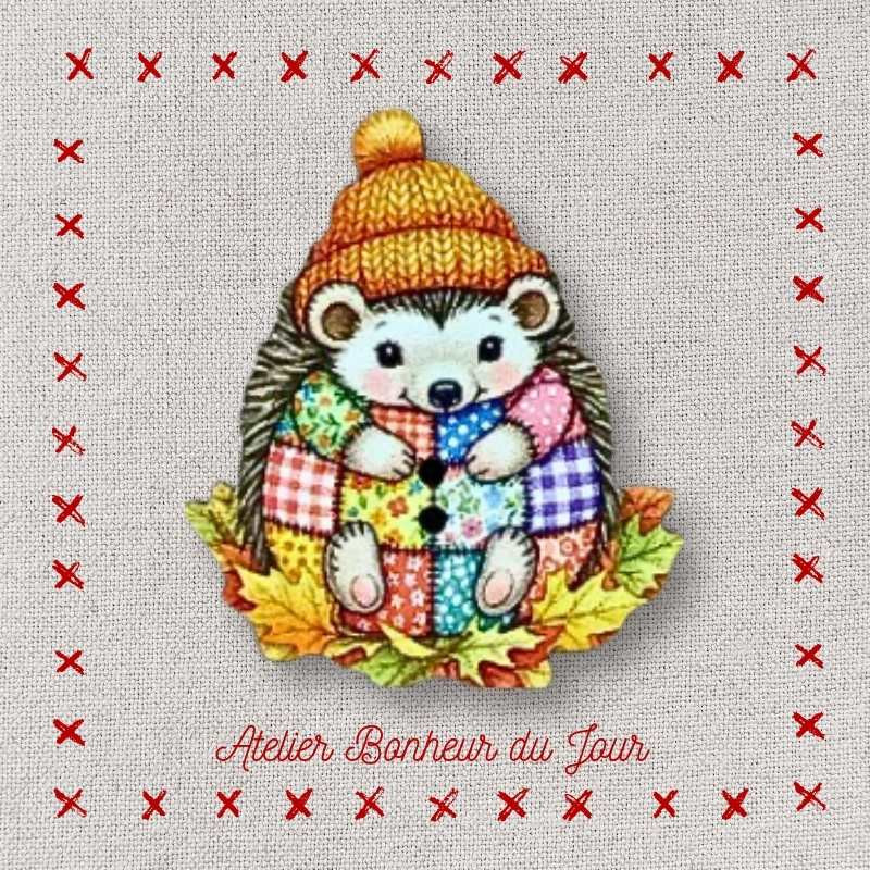 Decorative wooden button "sitting hedgehog" Atelier bonheur du jour
