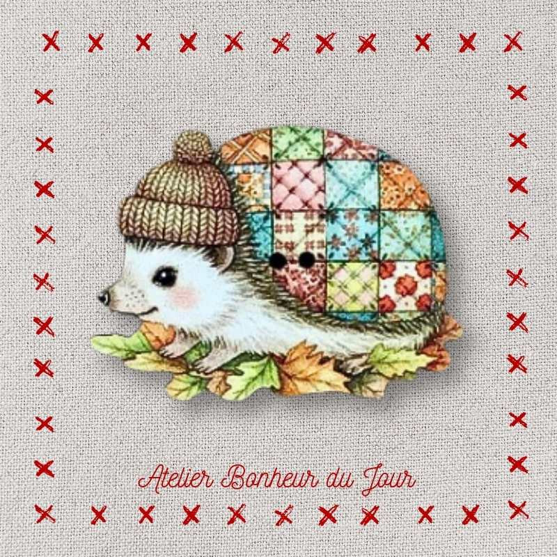 Decorative wooden button "lying hedgehog" Atelier bonheur du jour