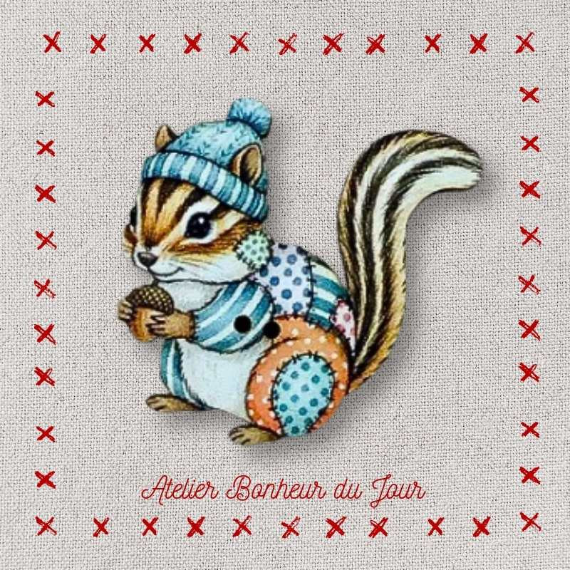 Decorative wooden button "Korean squirrel" Atelier bonheur du jour