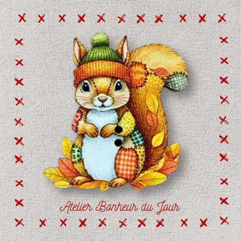 Decorative wooden button "Curious squirrel" Atelier bonheur du jour