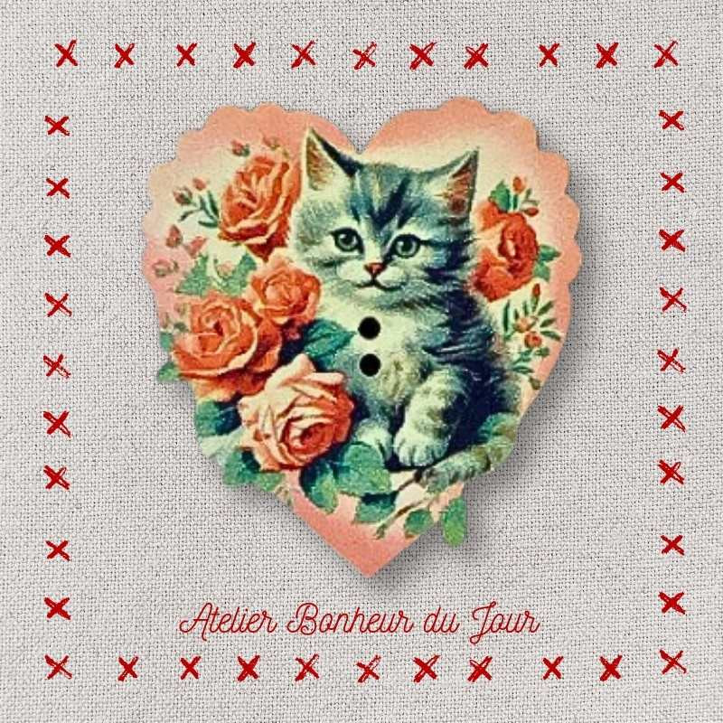 Wood button "Retro Tabby...