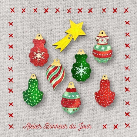 Boutons décoratifs en bois "Pampilles de Noël" Atelier Bonheur du jour