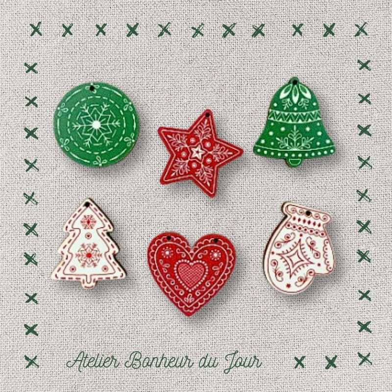 Decorative wooden button in pouch "Christmas decorations" Atelier Bonheur du jour