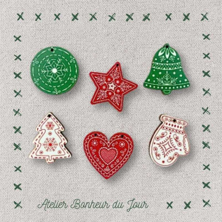 Decorative wooden button in pouch "Christmas decorations" Atelier Bonheur du jour