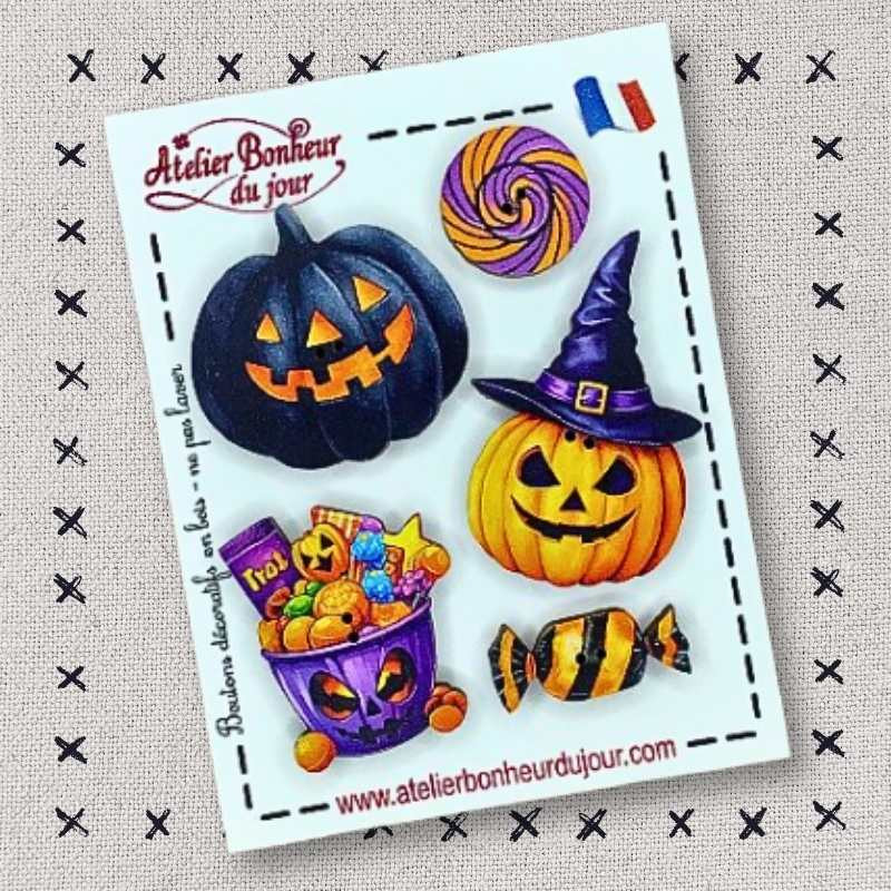 Decorative wooden buttons "Halloween candy" Atelier Bonheur du jour