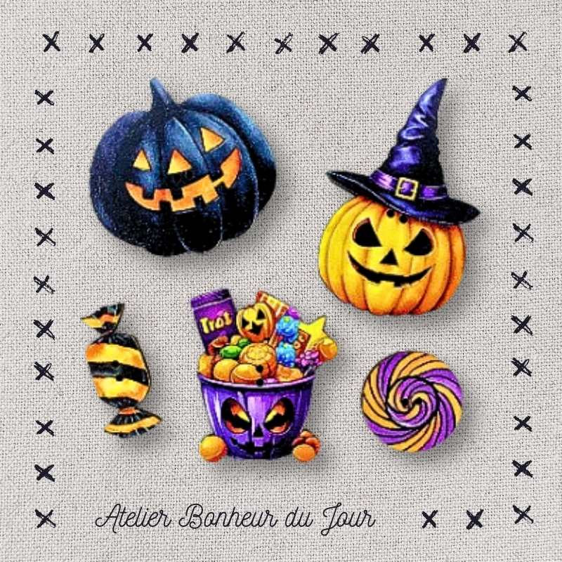 Decorative wooden buttons "Halloween candy" Atelier Bonheur du jour