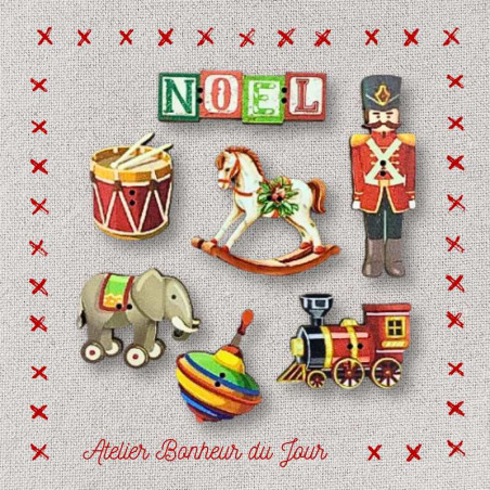Pochette boutons décoratifs en bois "Jouets de Noël" Atelier Bonheur du jour