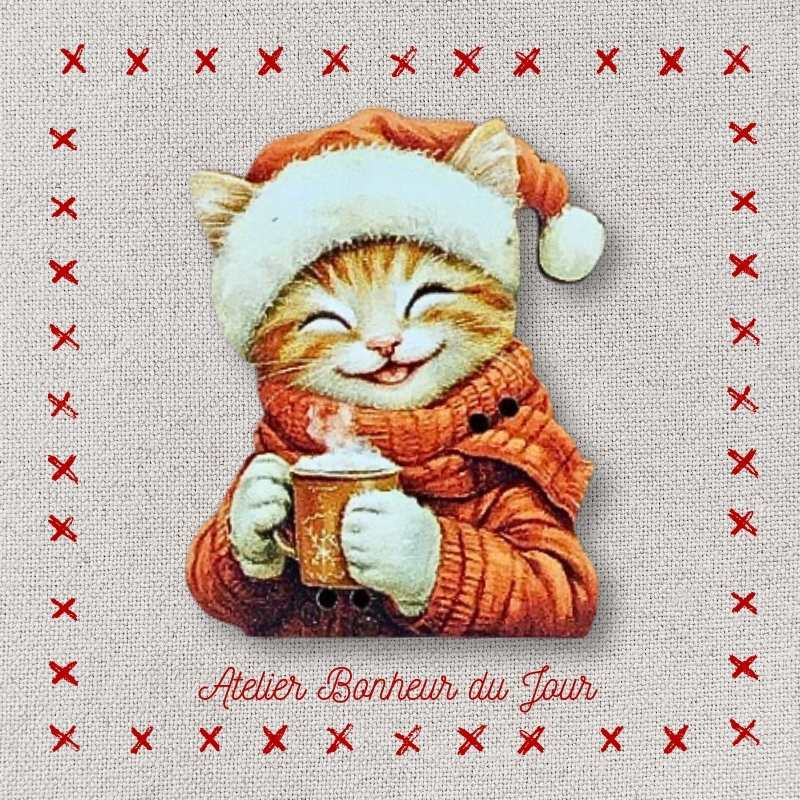 Bouton décoratif en bois "Chat -  caramel" Atelier Bonheur du jour