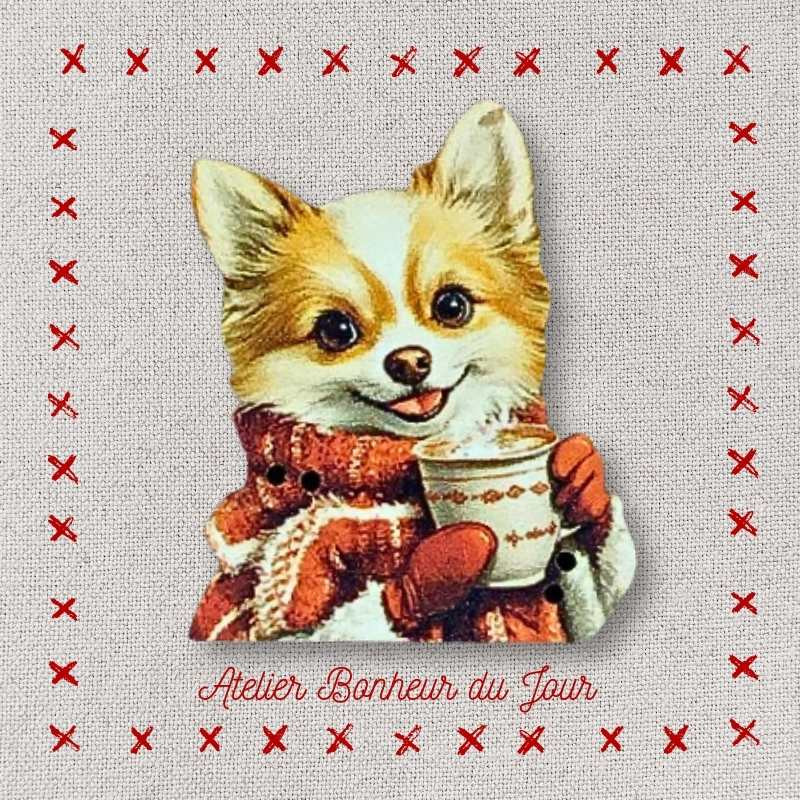 Bouton décoratif en bois "Chien - Crème" Atelier Bonheur du jour