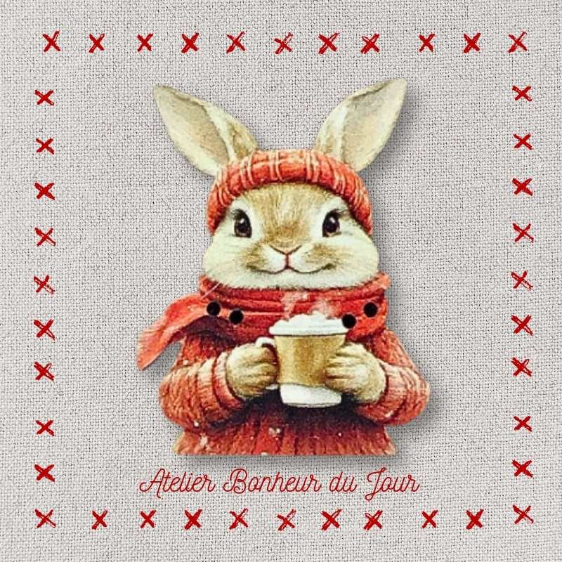 Bouton décoratif en bois "Lapin - café" Atelier Bonheur du jour