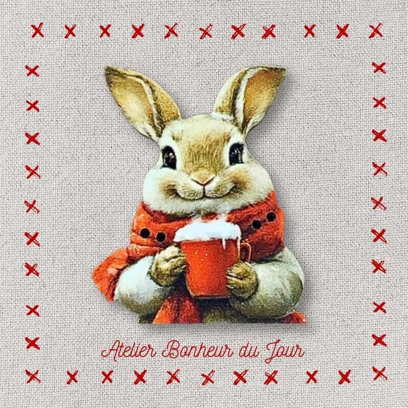 Bouton décoratif en bois "Lapin  - chocolat" Atelier Bonheur du jour