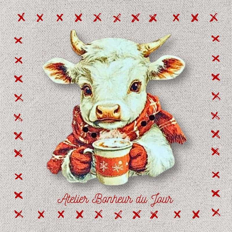 Bouton décoratif en bois "Vache - café latté" Atelier Bonheur du jour