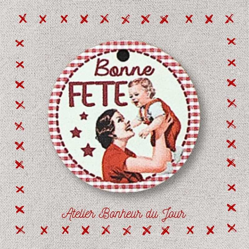 Decorative wooden button "Good party" mom medal Atelier bonheur du jour