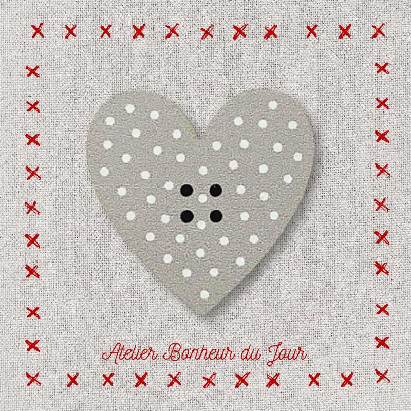 Decorative wooden button "Polka dot heart" Atelier bonheur du jour