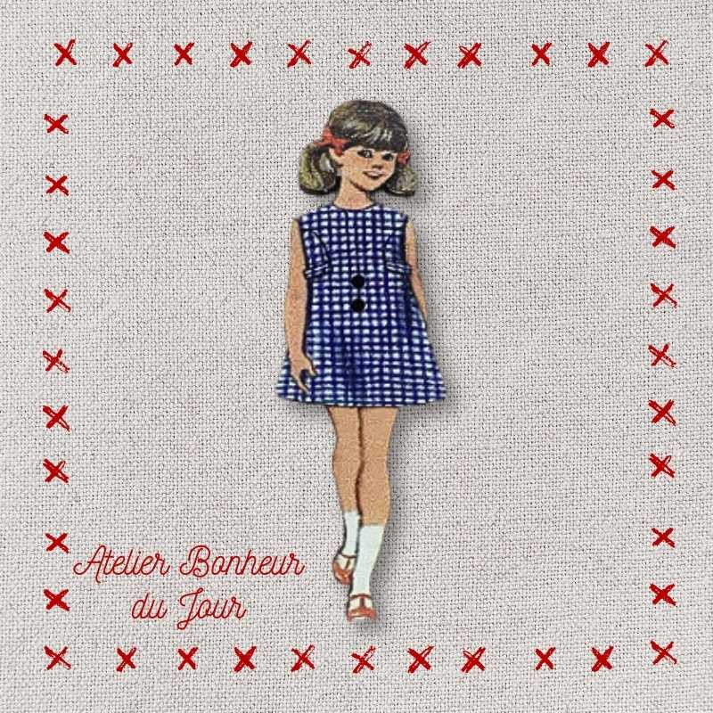 Bouton décoratif en bois "Fillette écolière" Atelier bonheur du jour