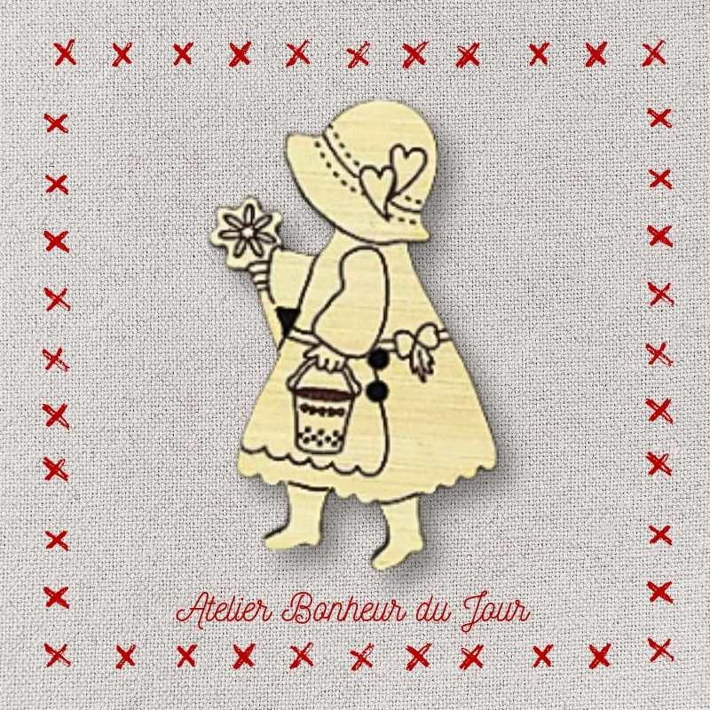 Bouton décoratif en bois "sunbonnet fleur" Atelier Bonheur du jour