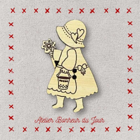Bouton décoratif en bois "sunbonnet fleur" Atelier Bonheur du jour