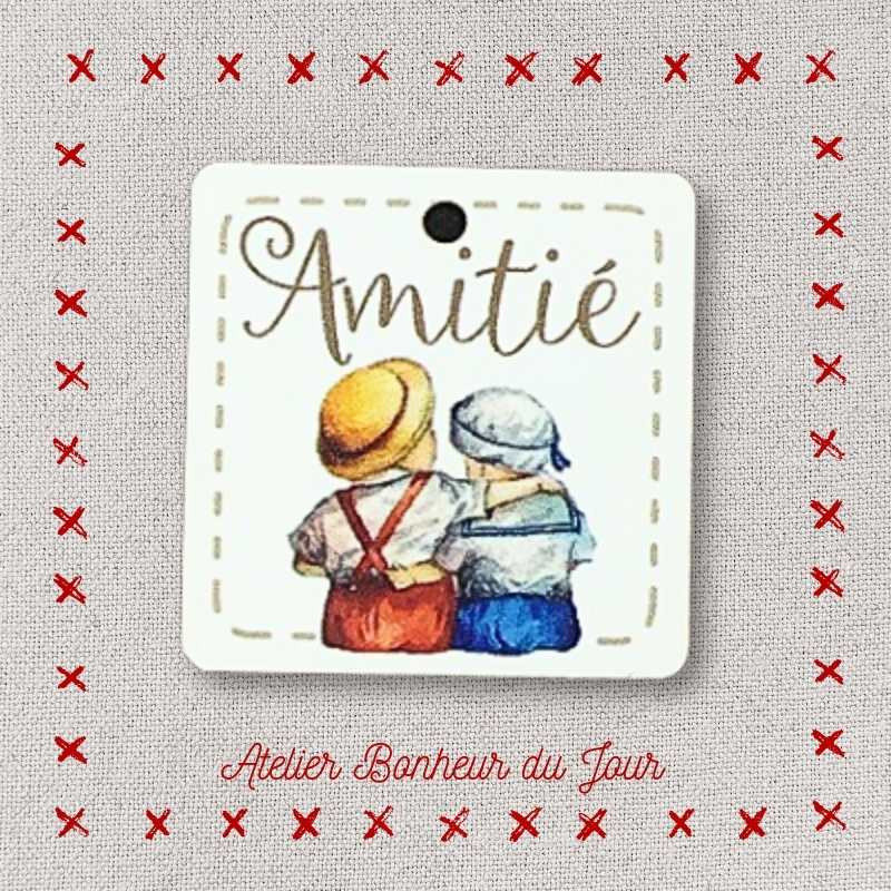 Bouton décoratif en bois "amitié garçon" Atelier bonheur du jour