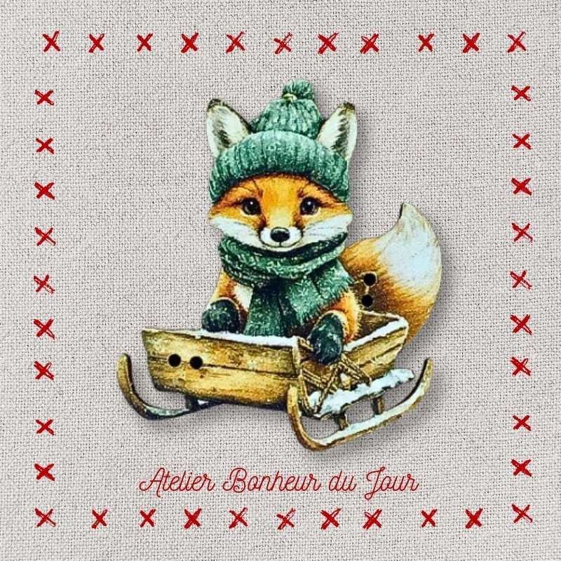 Decorative wooden button "Fox - biscuit" Atelier bonheur du jour
