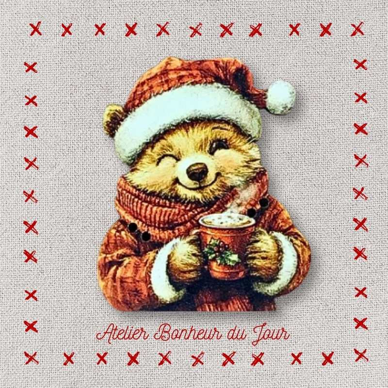 Decorative wooden button "Bear - cappuccino" Atelier bonheur du jour