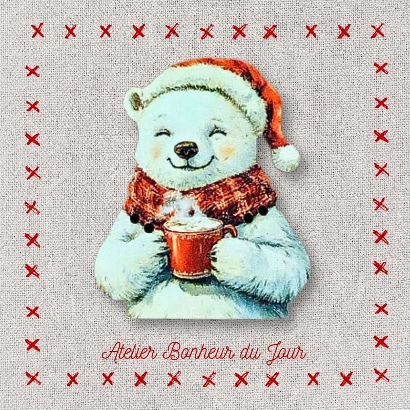 Decorative wooden button "Bear - ice floe" Atelier bonheur du jour
